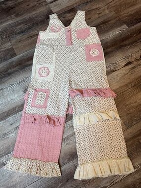 NWOT POL Patchwork Pink and Cream Ruffle Jumpsuit